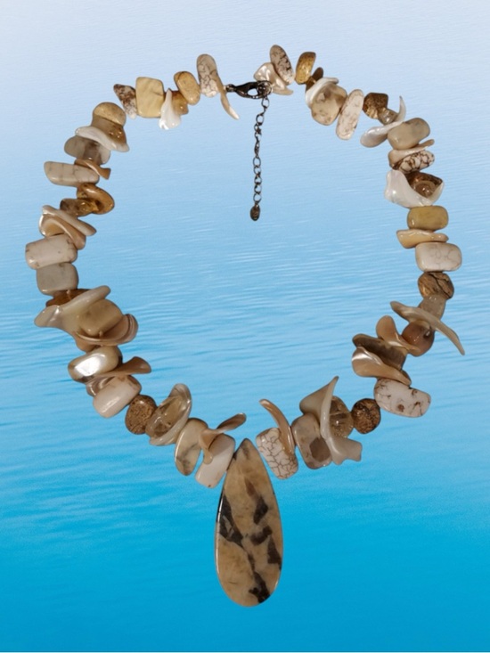 Annapolis Greek Festival Jewelry - NWOT Coastal Grandma Eclectic Grandpa Boho Neutral Colored Stone Necklace OS